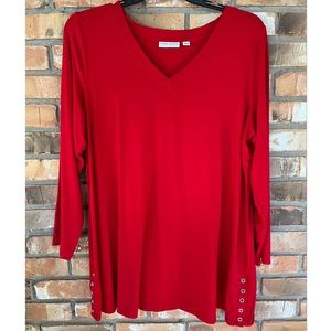 Susan Graver Women’s Red V-Neck Long Sleeve Top
